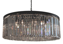 12-Light Round Clear Glass Fringe Crystal Prism Chandelier, Smoke Glass