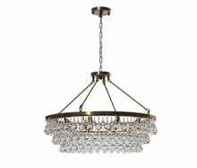 10 Light Glass Crystal Chandelier, 32" Diameter, Hanging or Flush Mount, Brass