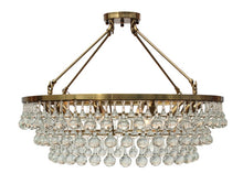 10-light Glass and Crystal Chandelier - 32in Diameter - Hanging or Flush Mount, Brass