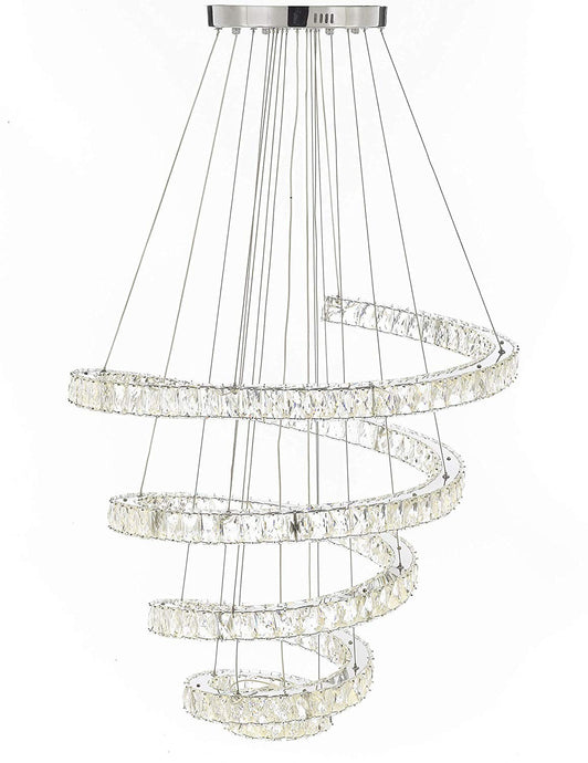 Modern Crystal Spiral Elipse 5 Ring LED Crystal Chandelier - Dimmable - 32in Diameter