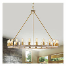 24-light Wagon Wheel Chandelier - 48-inch - Wood Reproduction and Gold