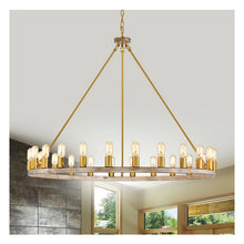 24-light Wagon Wheel Chandelier - 48-inch - Wood Reproduction and Gold