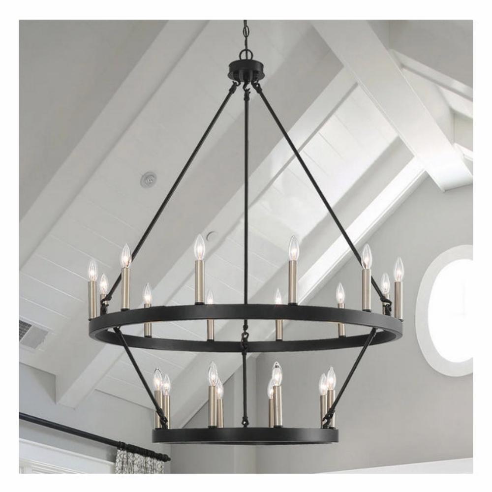 BAOURE 80-Light 2 Tier Black Wagon Wheel Chandelier, Extra Large Farhouse Chandelier For High...