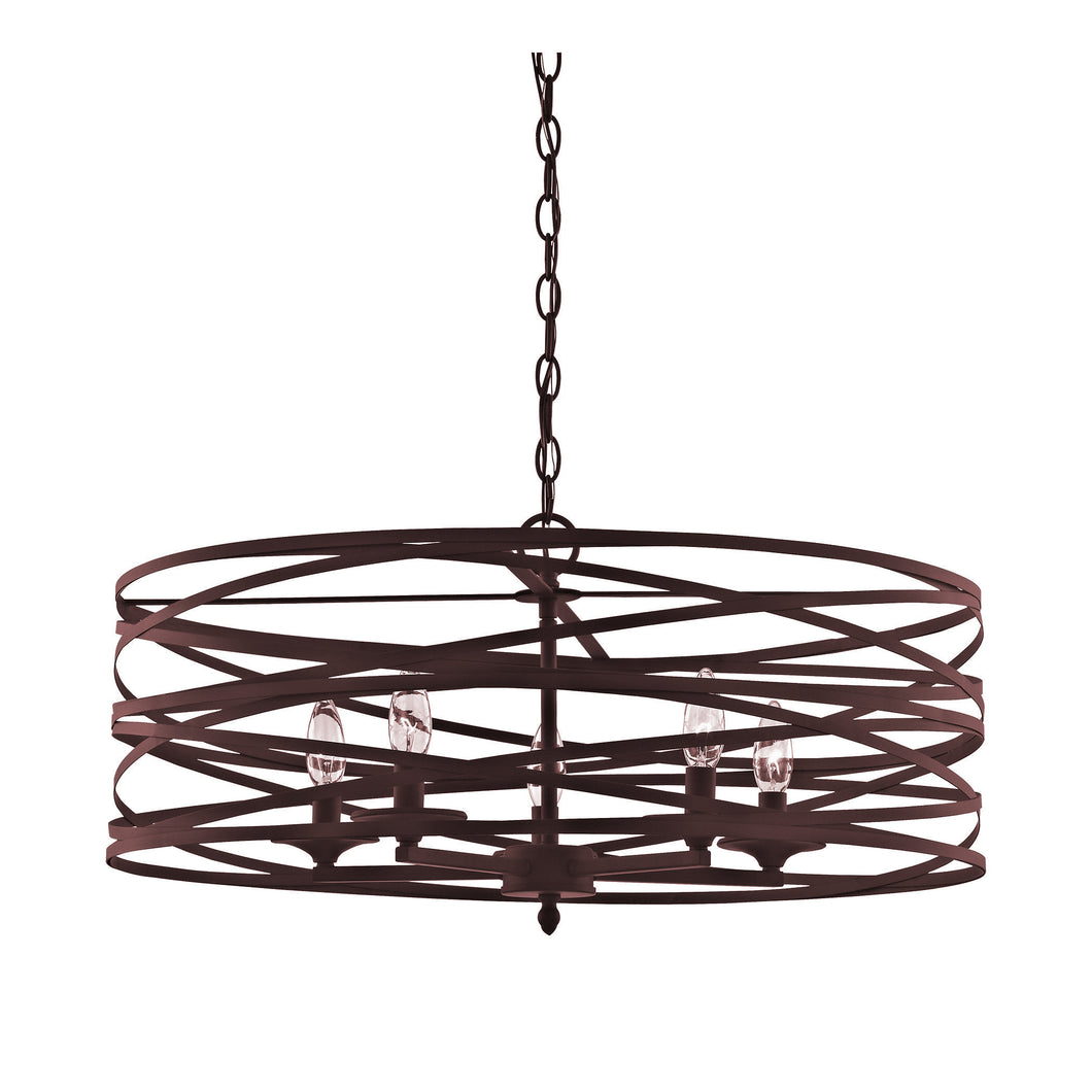4-Light Strap Cage Vorticy Drum Chandelier, Bronze