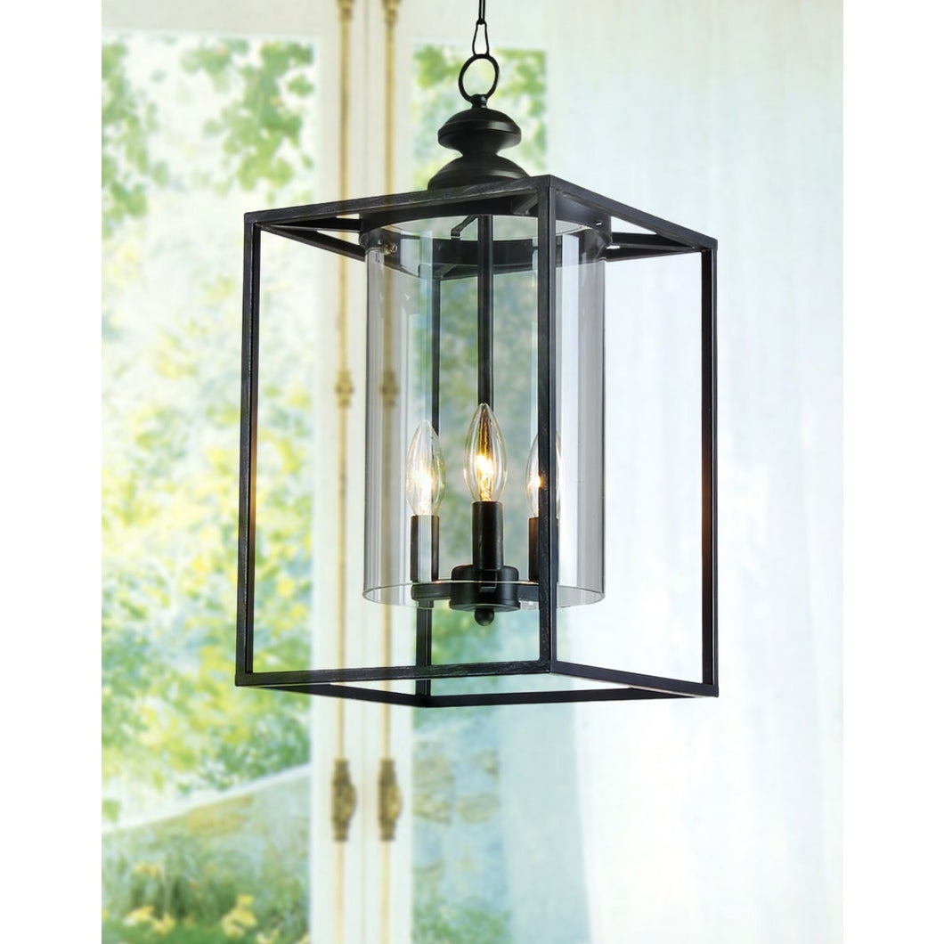 Antique Black 3-light Glass and Metal Chandelier