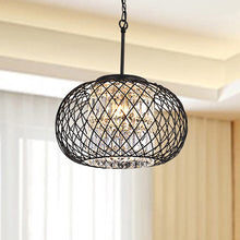 3-Light Antique Black Ironwork Crystal Pendant Chandelier