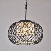3-Light Antique Black Ironwork Crystal Pendant Chandelier