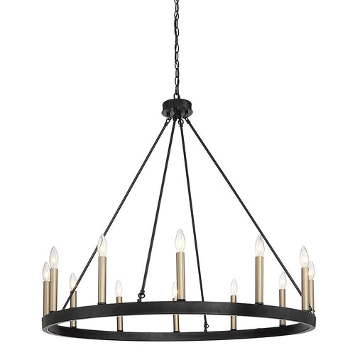 12-Light Wagon Wheel Chandelier - 39in Diameter