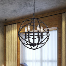 5-light Antique Black Metal Tube Globe Chandelier
