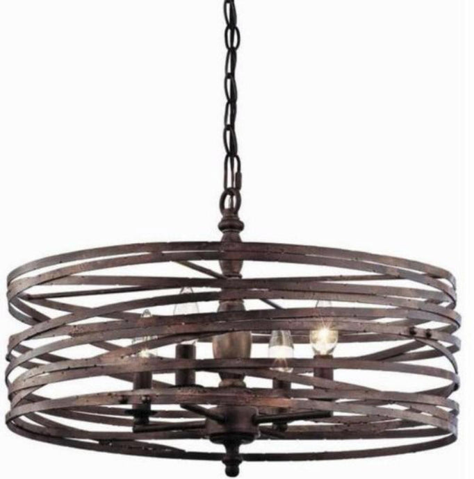 4-Light Strap Cage Chandelier - Weathered Iron